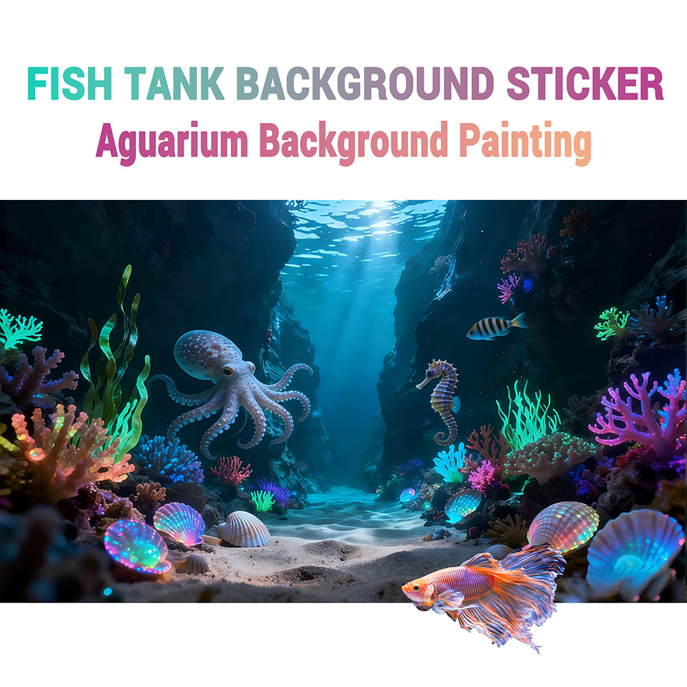 Aquarium Fish Paradise - タコ峡谷パラダイス、水槽背景画、水槽絵画ステッカー、前面粘着式、風景装飾品