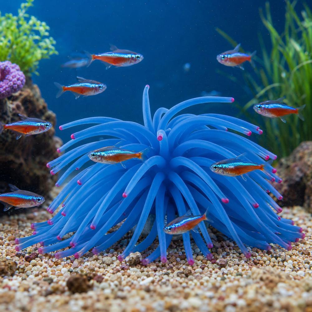 Aquarium Fish Accessories - 水槽飾り シリコン製海アネモネ 水槽装飾 リアルな青い飾り 柔軟なアクセサリー 水槽海水用
