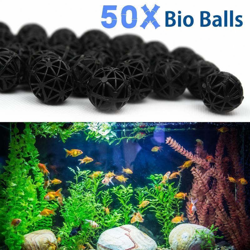 Aquarium Fish Accessories - 50個入り 16mm アクアリウム用バイオフィルターボール 魚タンク・池用ろ過材 生化学的水質浄化フィルター マリンアクセサリーセット