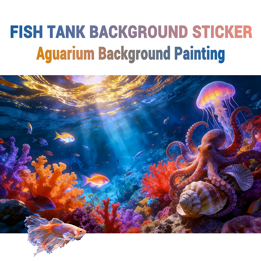 Aquarium Fish Paradise - タコの楽園、水槽背景画、水槽ステッカー、粘着式前面、水槽風景装飾
