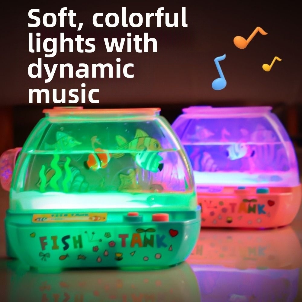 Aquarium Fish Electric - 創造的な人工水槽のおもちゃ、音楽と光付きの漫画風ミニシミュレーション水槽、素敵な電動水槽の装飾