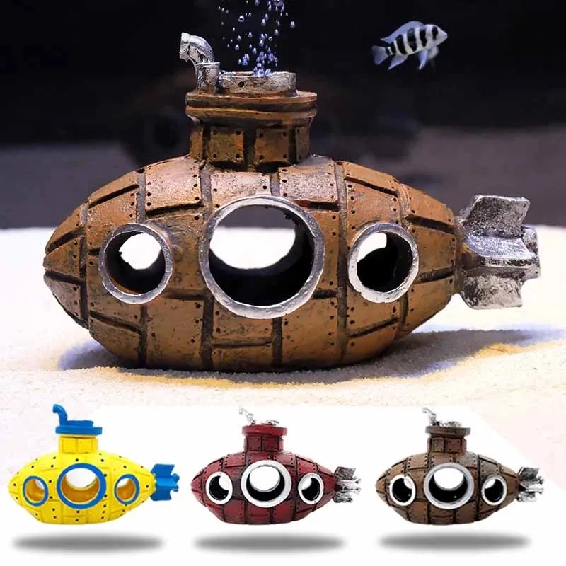 Aquarium Fish For Sale Online - 樹脂製潜水艦型オーナメント、水槽飾り、魚やエビの隠れ家、洞窟、水槽用造園アクセサリー