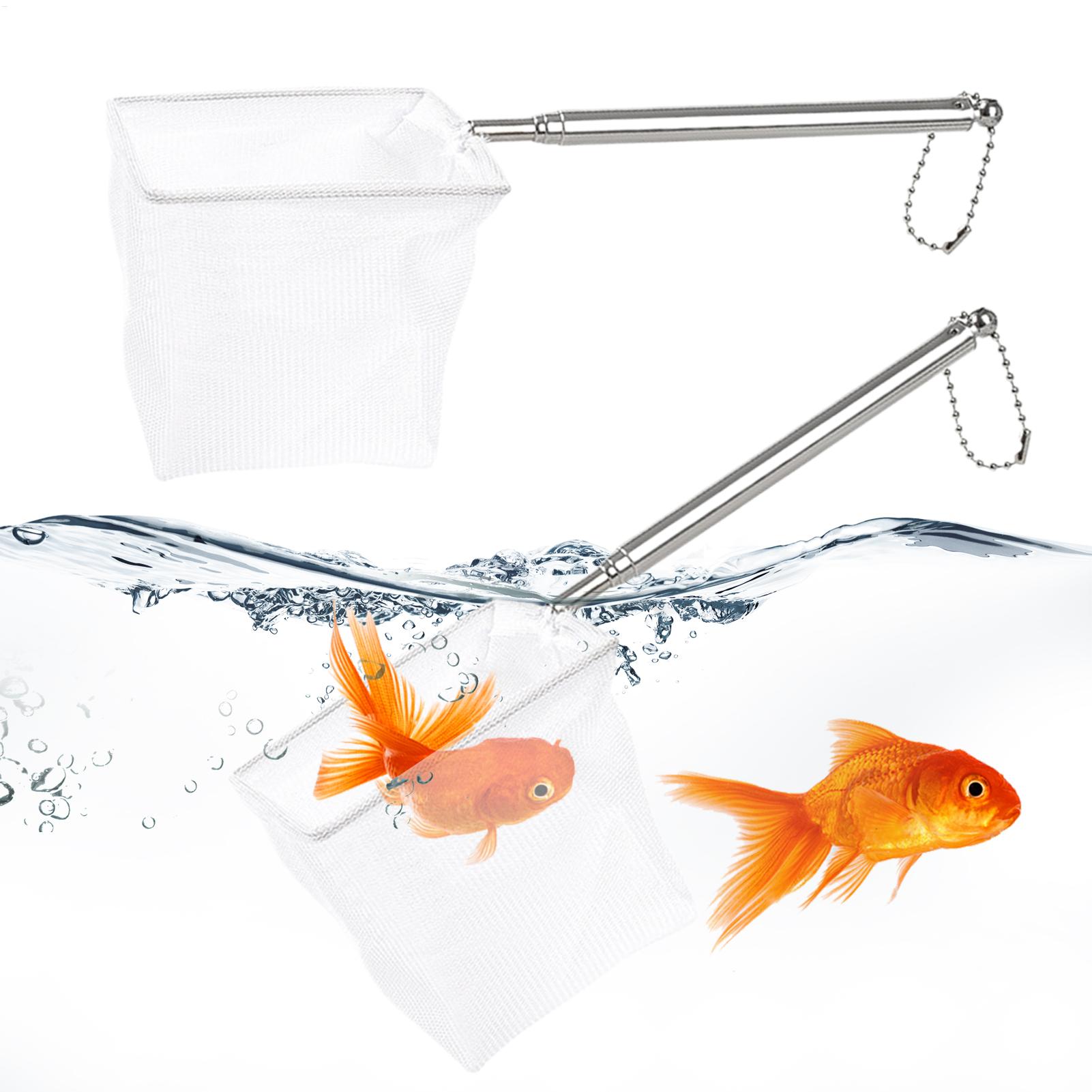Aquarium Fishland - 2 個の小さな魚網伸縮ハンドルステンレス鋼ランディングディップキャッチメッシュ水族館池湖ボート屋外釣りツールセット