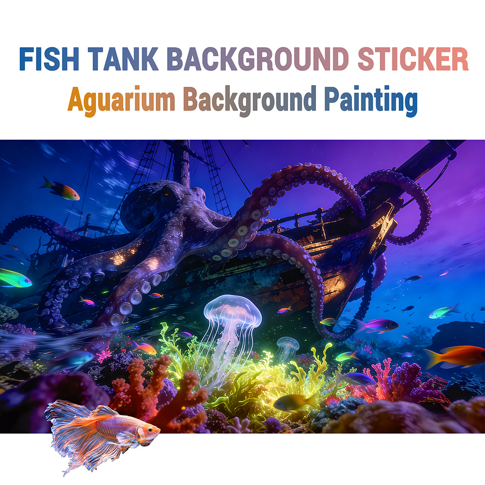 水槽背景ステッカー、タコの楽園、魚タンクと爬虫類テラリウム用 - Aquarium Fish Paradise のレビューと価格