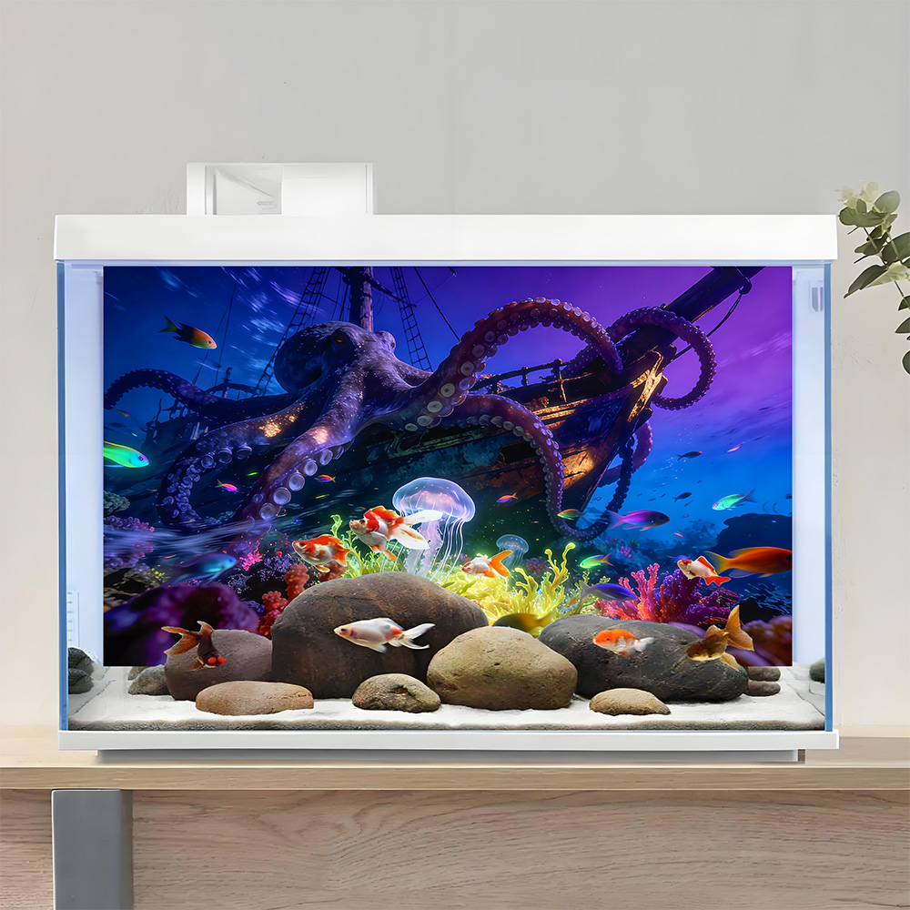 水槽背景ステッカー、タコの楽園、魚タンクと爬虫類テラリウム用 - Aquarium Fish Paradise のレビューと価格