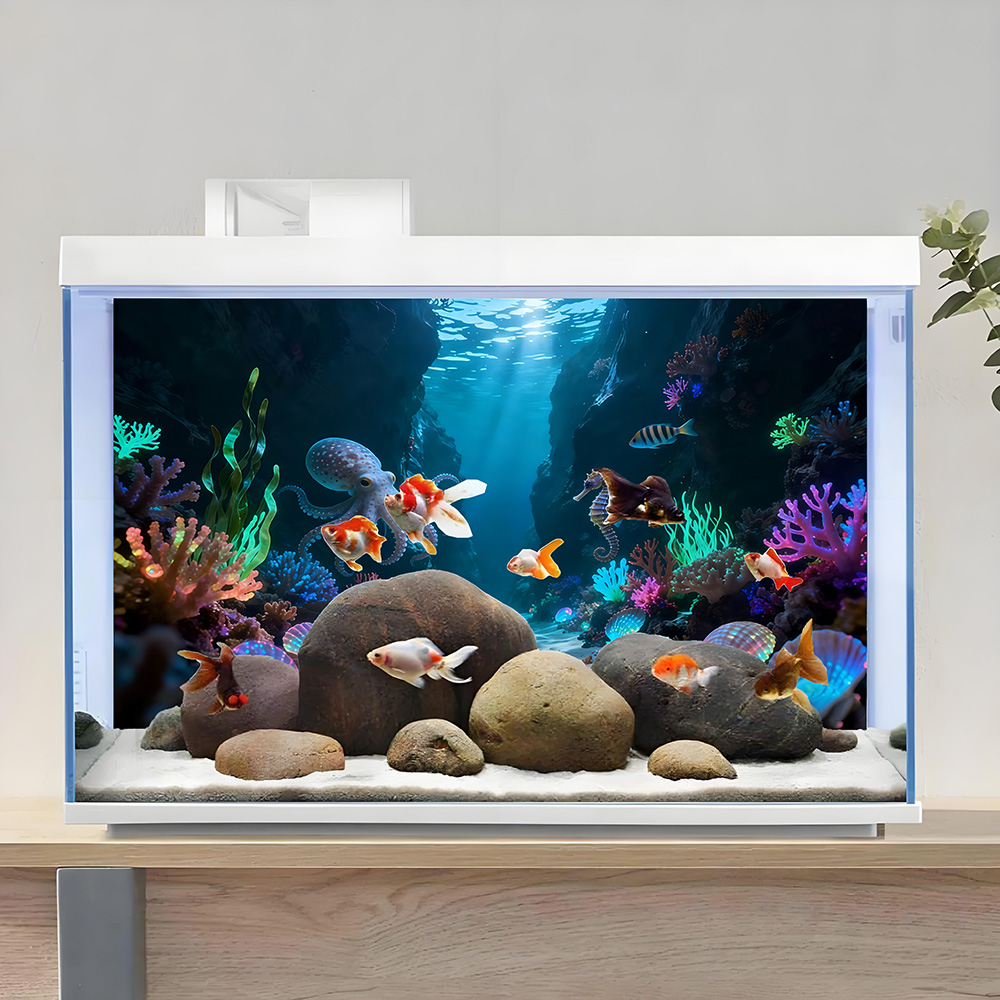 タコ峡谷パラダイス、水槽背景画、水槽絵画ステッカー、前面粘着 - Aquarium Fish Paradise のレビューと価格