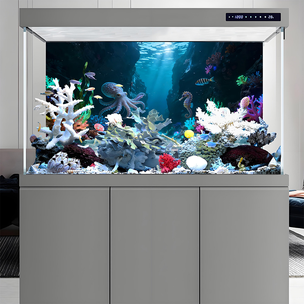 タコ峡谷パラダイス、水槽背景画、水槽絵画ステッカー、前面粘着 - Aquarium Fish Paradise のレビューと価格