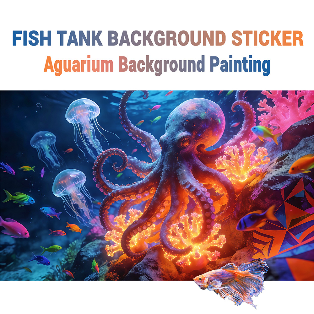 水槽背景ステッカー、タコの楽園、魚タンクと爬虫類テラリウム用 - Aquarium Fish Paradise のレビューと価格