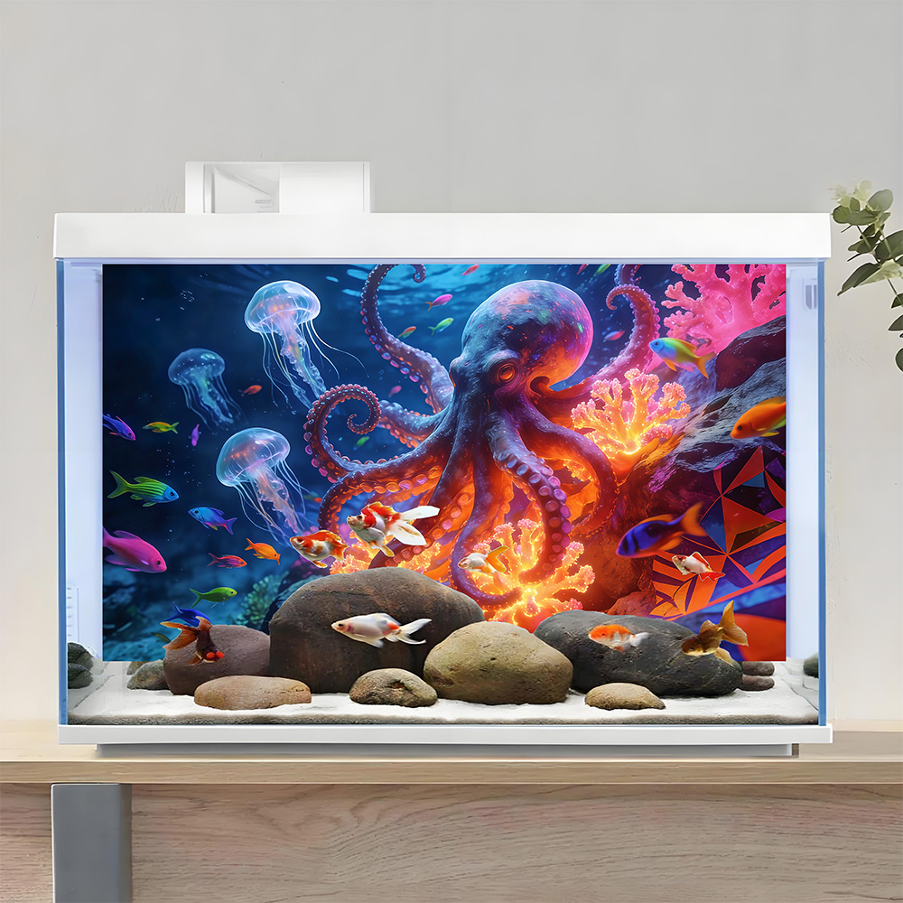 水槽背景ステッカー、タコの楽園、魚タンクと爬虫類テラリウム用 - Aquarium Fish Paradise のレビューと価格