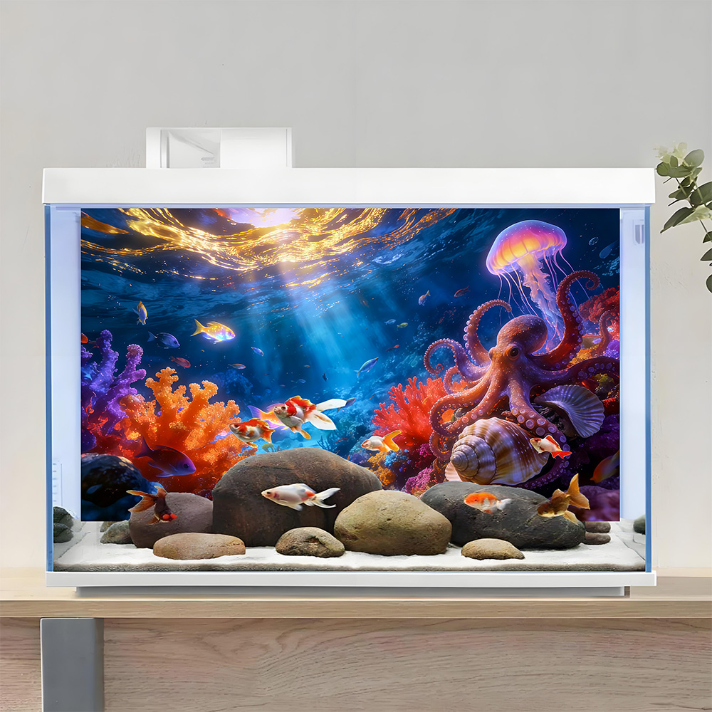 タコの楽園、水槽背景画、水槽ステッカー、粘着式前面、水槽風景 - Aquarium Fish Paradise のレビューと価格