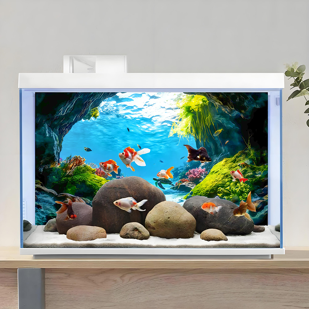 タートルケーブパラダイス、水槽背景画、水槽絵画ステッカー、前 - Aquarium Fish Paradise のレビューと価格