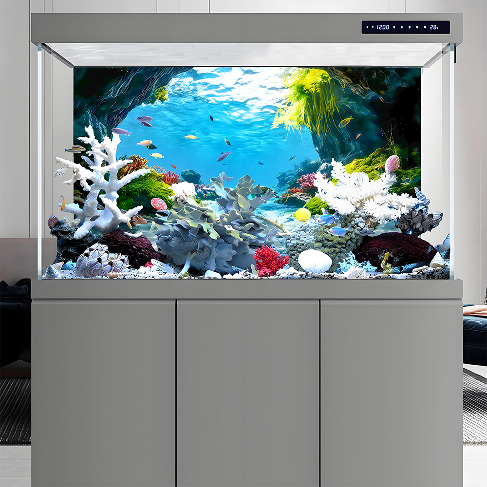 タートルケーブパラダイス、水槽背景画、水槽絵画ステッカー、前 - Aquarium Fish Paradise のレビューと価格