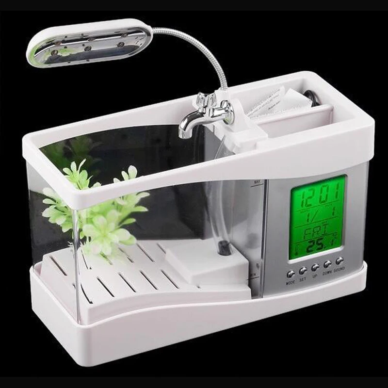 USBデスクトップミニ水槽 LEDライトランプ付き LCDデ - Aquarium Fish Electric のレビューと価格