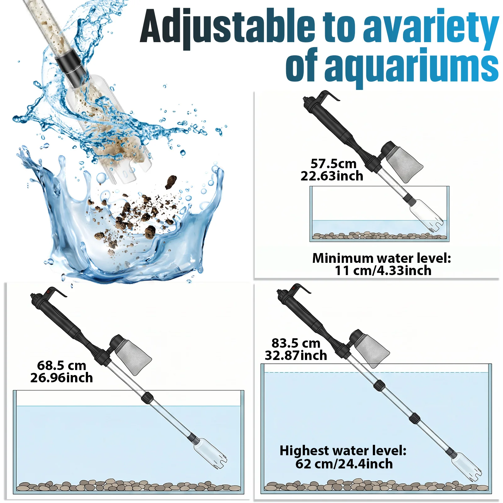 水槽掃除機 3in1 電動式砂吸い上げ機 水換え機能付き 魚 - Aquarium Fish Electric のレビューと価格