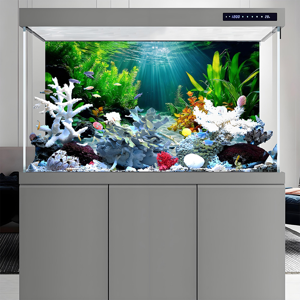 カラフルな水生植物の楽園、水槽背景画、水槽ステッカー、粘着式 - Aquarium Fish Paradise のレビューと価格