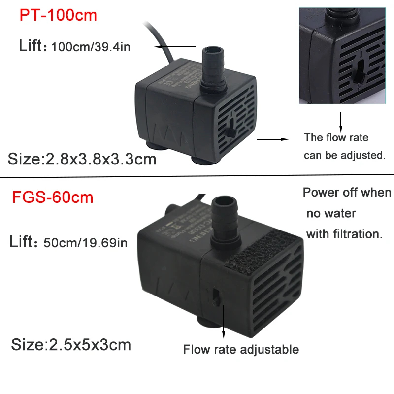 USB水槽用水中ポンプ、5V 5Wミニ調整可能流量フィルター - Aquarium Fish Care のレビューと価格