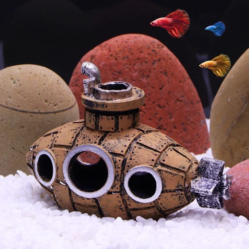 樹脂製潜水艦型オーナメント、水槽飾り、魚やエビの隠れ家、洞窟 - Aquarium Fish For Sale Online のレビューと価格